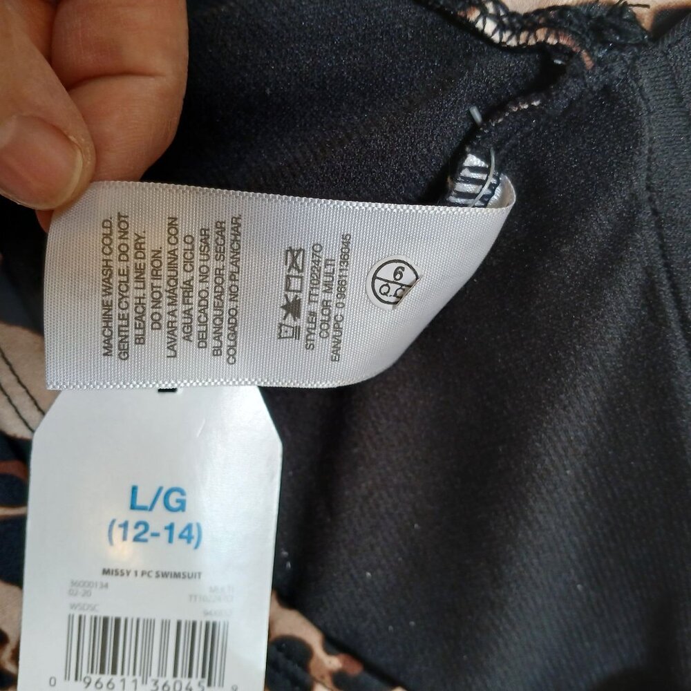 Time & Tru Leopard Print One-Piece Swimsuit Womens L/G (12-14) Beach  NWT #D-32 - Picture 5 of 9